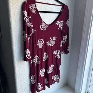 Whimsigoth Deep Red Valentine’s Day Embroidered Floral Boho Dress S